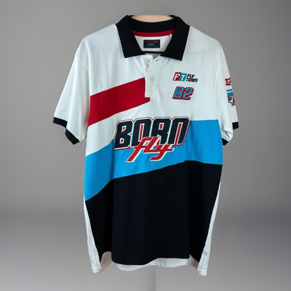 BORN FLY Size Men’s Cotton Graphic Embroidered Polo Shirt Size Large
